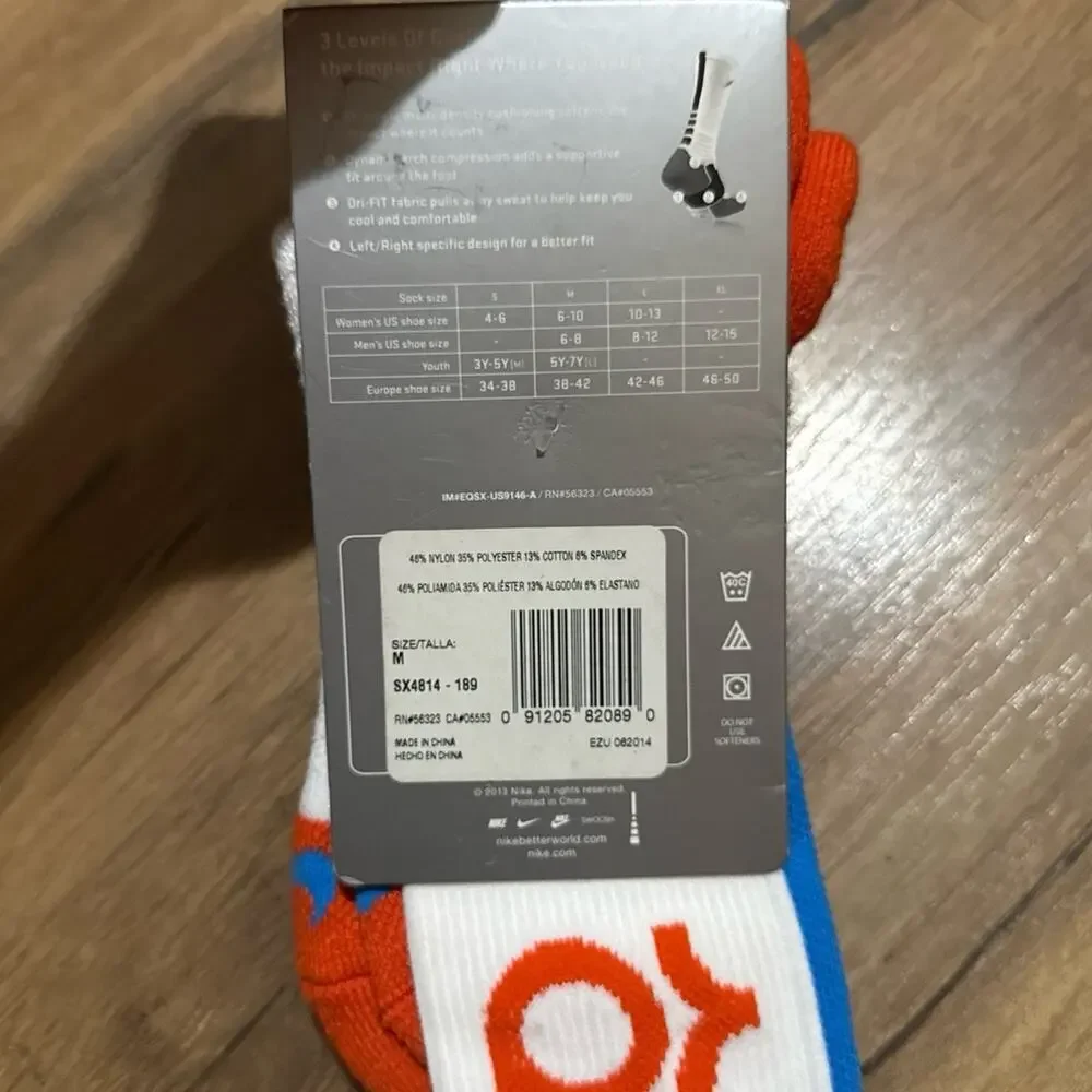 2013 Nike KD Hyper Elite Cushioned EZU-062014 Dri-Fit Orange Blue Crew Socks